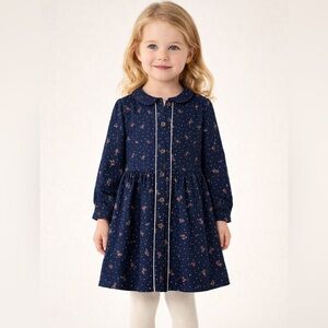 Navy Girls Floral Long Sleeve Dress 🌺